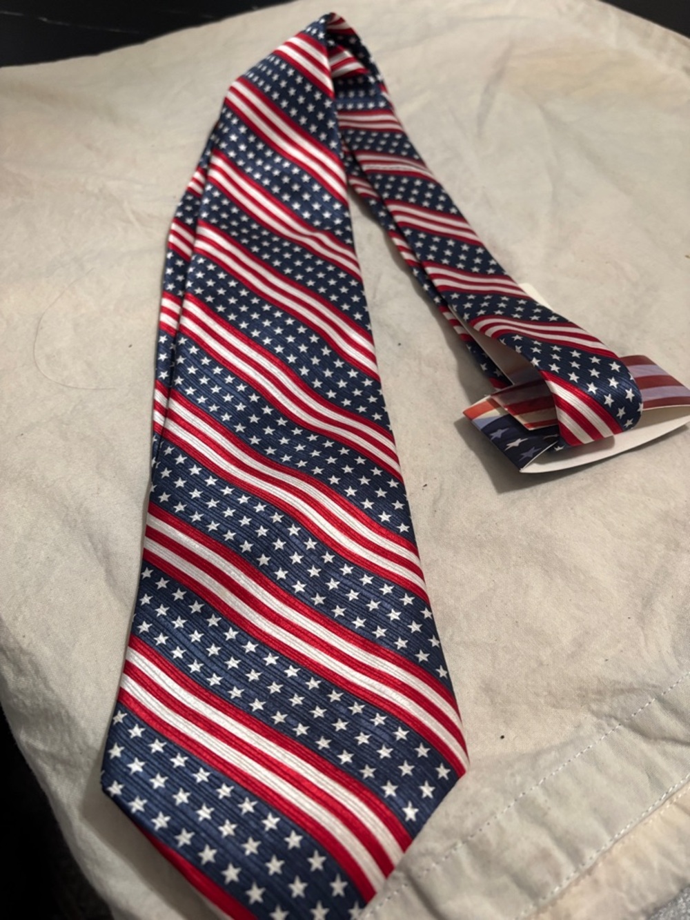 Men's Flag-Pattern Silk-Feel Tie in Red, White & Blue made in USA